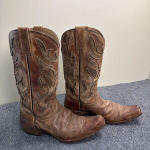 Stetson Handmade Western Cowboy Boots Men's 9D Brown Distressed Pointed Toe